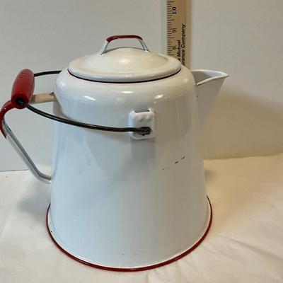 Vintage Red and White Enamelware Coffee Pot