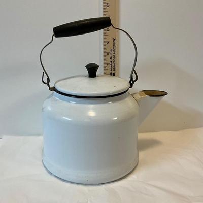 Vintage White Enamelware Teapot