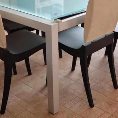 LIGNE ROSET Extendable Glass Table with Ten Dining Chairs
