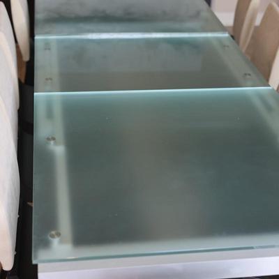 LIGNE ROSET Extendable Glass Table with Ten Dining Chairs