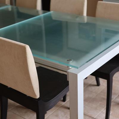LIGNE ROSET Extendable Glass Table with Ten Dining Chairs