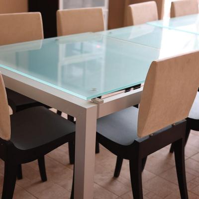 LIGNE ROSET Extendable Glass Table with Ten Dining Chairs