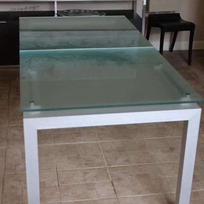 LIGNE ROSET Extendable Glass Table with Ten Dining Chairs