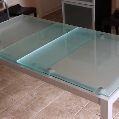 LIGNE ROSET Extendable Glass Table with Ten Dining Chairs
