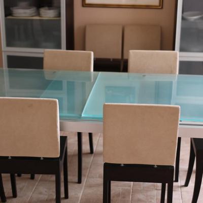 LIGNE ROSET Extendable Glass Table with Ten Dining Chairs