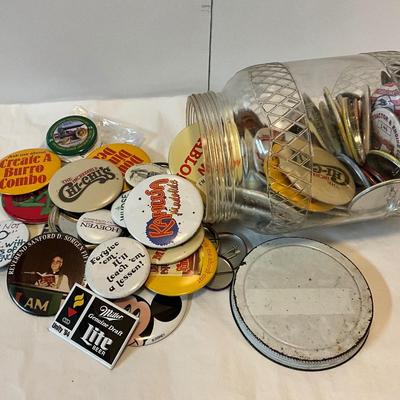 Vintage jar with multiple collection of pins