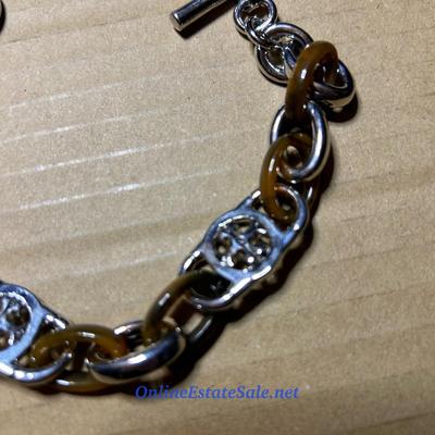 SILVER AND AMBER CHAIN BRACELET