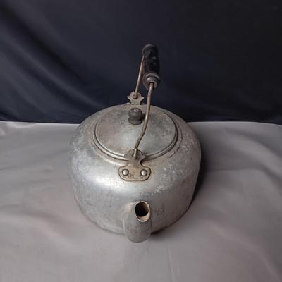 ALUMINUM KETTLE WITH WOOD HANDLE AND A COFFEE POT