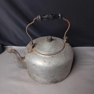 ALUMINUM KETTLE WITH WOOD HANDLE AND A COFFEE POT