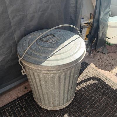 GALVANIZED WHEELING 10 GALLON ASH/TRASH CAN FROM 1948