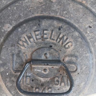 GALVANIZED WHEELING 10 GALLON ASH/TRASH CAN FROM 1948