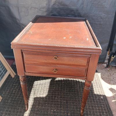 LEATHER TOP END TABLE WITH DRAWER