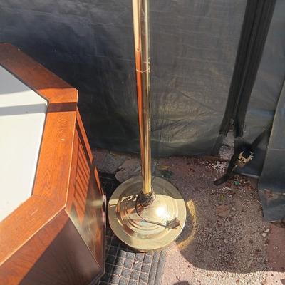OCTAGON END TABLE WITH MARBLE TOP AND LARGE STORAGE SPACE PLUS FLOOR LAMP