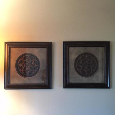 Lot of 2 Square Framed Scroll Art 