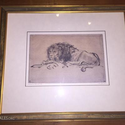 Ethan Allen "A Lion Lying Down," Rembrandt Reproduction 