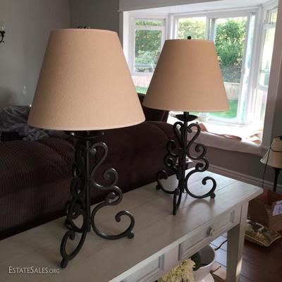 Beautiful Pair of Heavy Iron Scroll Table Lamps 