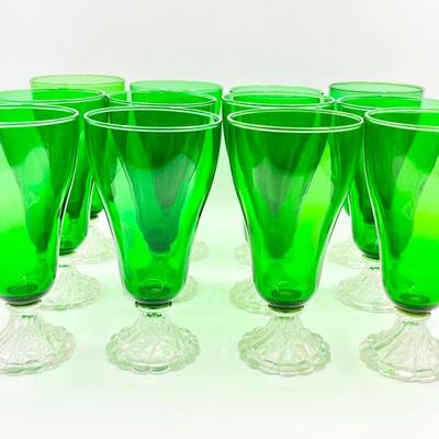 ANCHOR HOCKING ~ Burple-Inspiration Green ~ Twelve (12) Stemmed Glasses