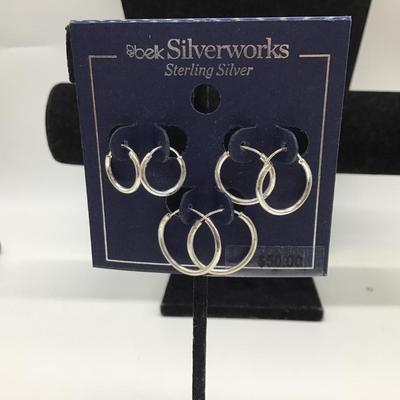 Sterling silver three set hoop earrings