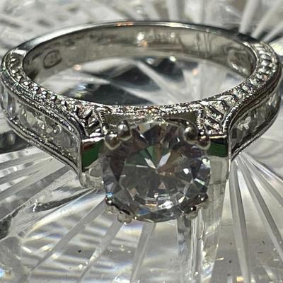 Vintage Fancy CZ .925 Sterling Silver Engagement Style Ring Size-9.25 in Very Good Preowned Condition.