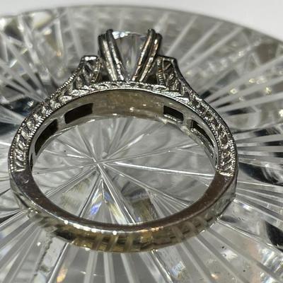 Vintage Fancy CZ .925 Sterling Silver Engagement Style Ring Size-9.25 in Very Good Preowned Condition.