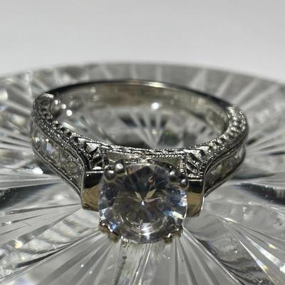 Vintage Fancy CZ .925 Sterling Silver Engagement Style Ring Size-9.25 in Very Good Preowned Condition.