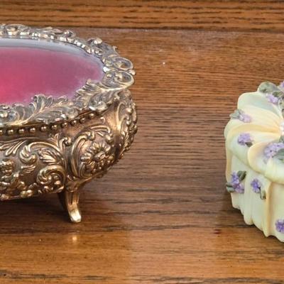 Antique Metal Jewelry Box and Resin Musical Jewelry Box