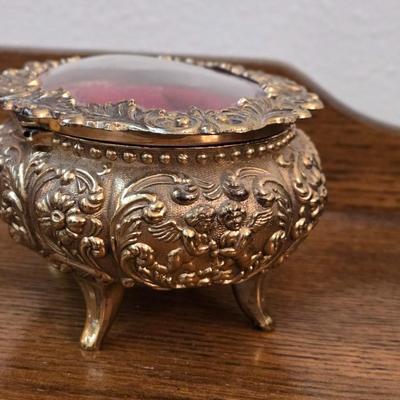 Antique Metal Jewelry Box and Resin Musical Jewelry Box