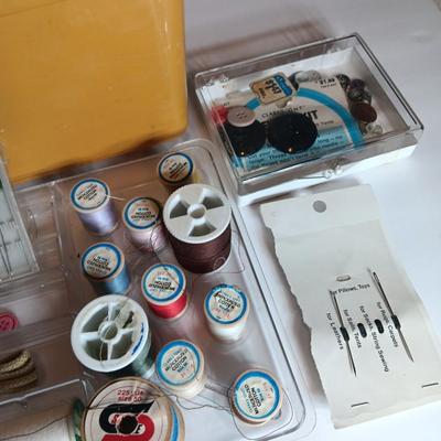 Box of sewing items Full of sewing thread - needles - and more !