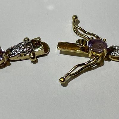 Vintage Estate .925 Gold-toned Sterling Silver Amethyst Color Stone Tennis Bracelet 7-1/3" in Good Preowned Condition.