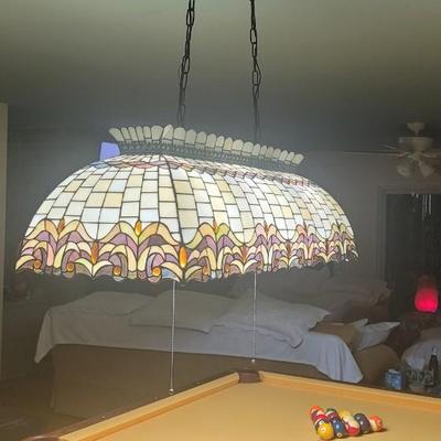 Wood Pool Table and Hanging Light