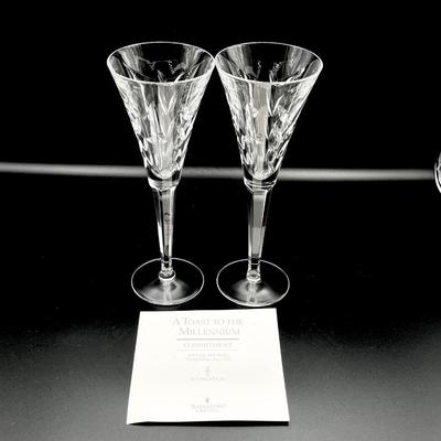 WATERFORD ~ Lincoln ~ Pair (2) Crystal Champagne Flutes