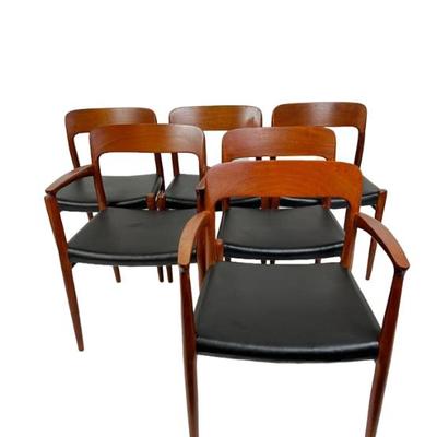 601 Danish Mid-Century Modern Niels Møller Teak 6 Dining Chairs Set
