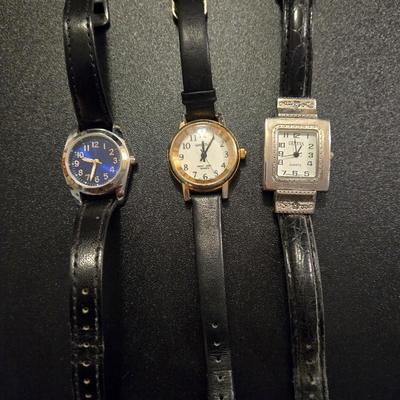 (3) Black Leather Band Fashion Watches