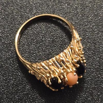 14k. Gold with 3 Marquise Cut Pieces of Coral