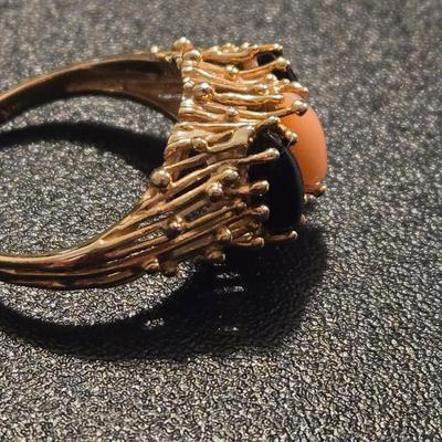 14k. Gold with 3 Marquise Cut Pieces of Coral