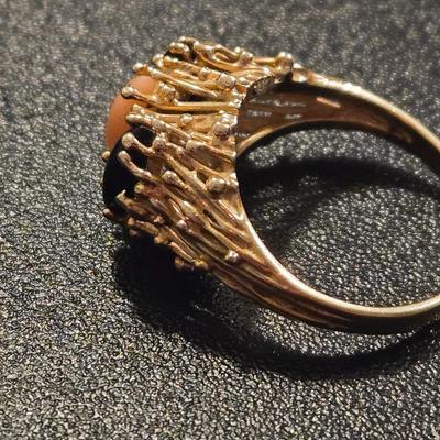 14k. Gold with 3 Marquise Cut Pieces of Coral