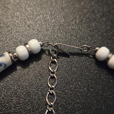 Porcelain Blue Rose Bead Choker