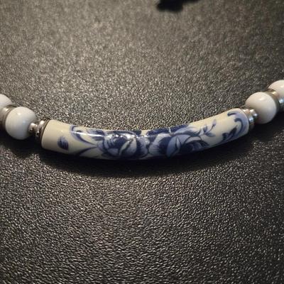 Porcelain Blue Rose Bead Choker