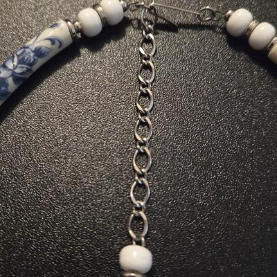Porcelain Blue Rose Bead Choker