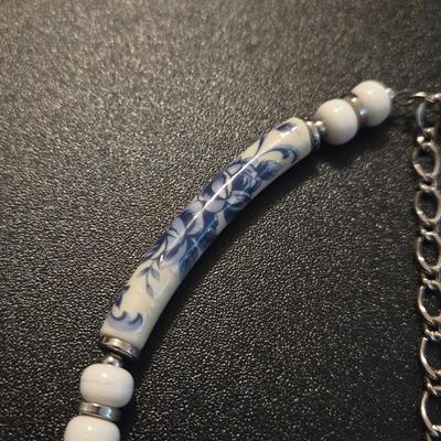 Porcelain Blue Rose Bead Choker