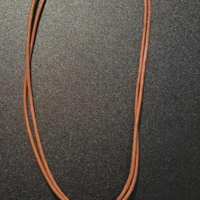Brown Leather, Sterling, and Amber Necklace
