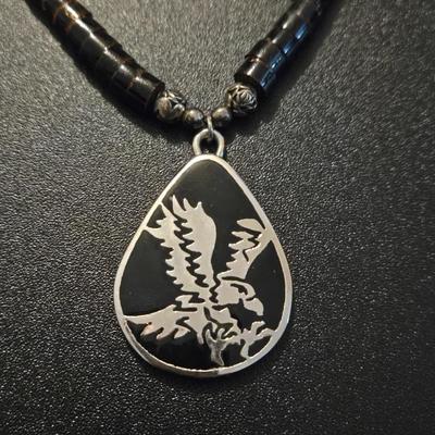 Native American Heishi Necklace with Eagle Pendant