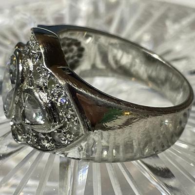 Vintage Estate Sterling Silver .925 CZ Cigar Band Ring Size 8.25 in Good Preowned Condition as Pictured.