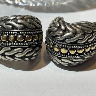 Vintage Estate .925 Sterling Silver & 18K Gold French Back Earrings in Good Preowned Condition.