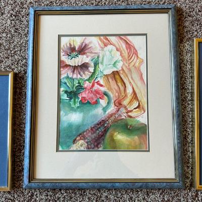 3 - FLORAL SIGNED WATERCOLOR PAINTINGS