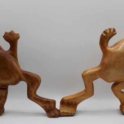 Two Wood Carved Frogs Decor by Cairo