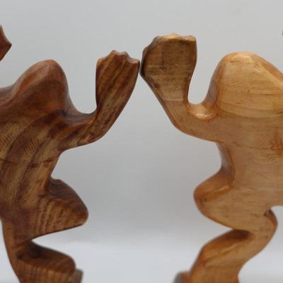 Two Wood Carved Frogs Decor by Cairo
