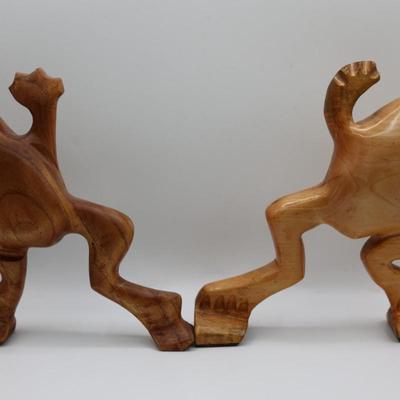 Two Wood Carved Frogs Decor by Cairo