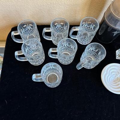 CAPRESSO COFFEE GRINDER, 7 GLASS MUGS, GLASS SALT & PEPPER SHAKERS AND MORE