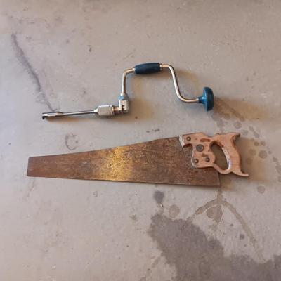 TRU-TEST MANUAL HAND DRILL AND A DISSTON HAND SAW